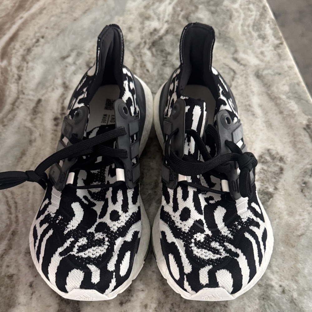 adidas Black & White Animal-Print Slip-On Sneakers